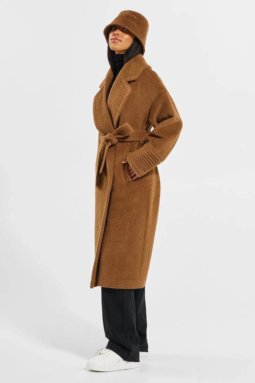 Bouclé Alpaca Long Oversized Notched Collar Coat