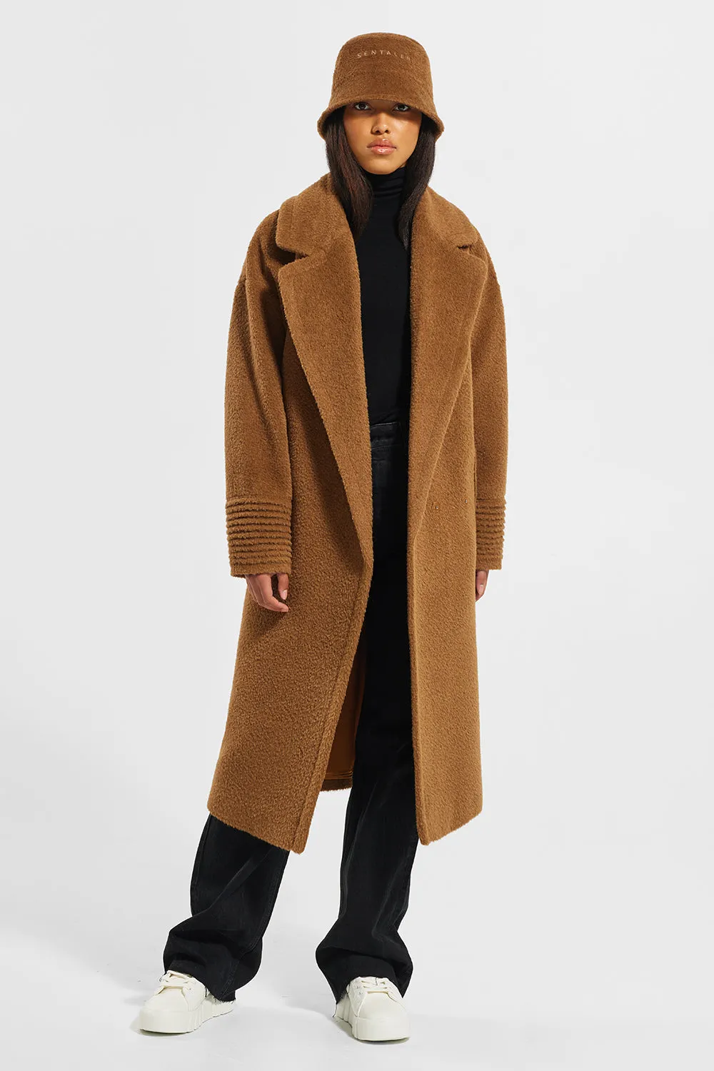 Bouclé Alpaca Long Oversized Notched Collar Coat