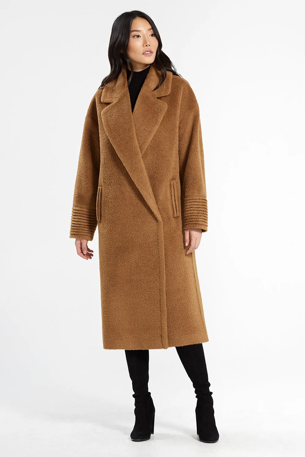 Bouclé Alpaca Long Oversized Notched Collar Coat