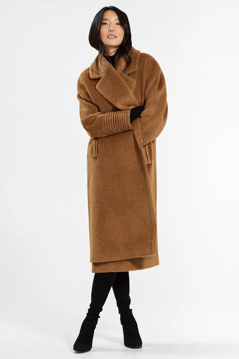 Bouclé Alpaca Long Oversized Notched Collar Coat