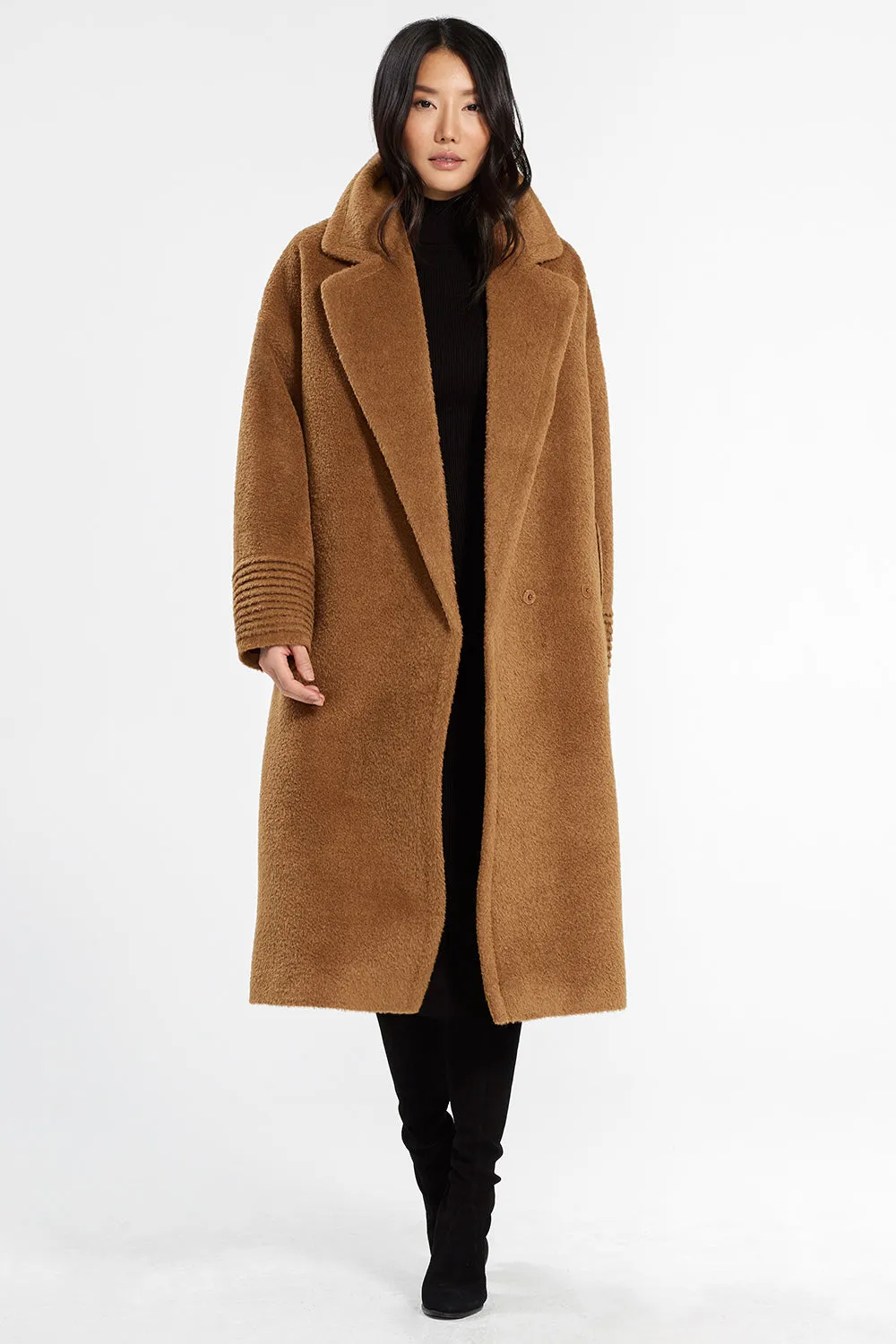 Bouclé Alpaca Long Oversized Notched Collar Coat