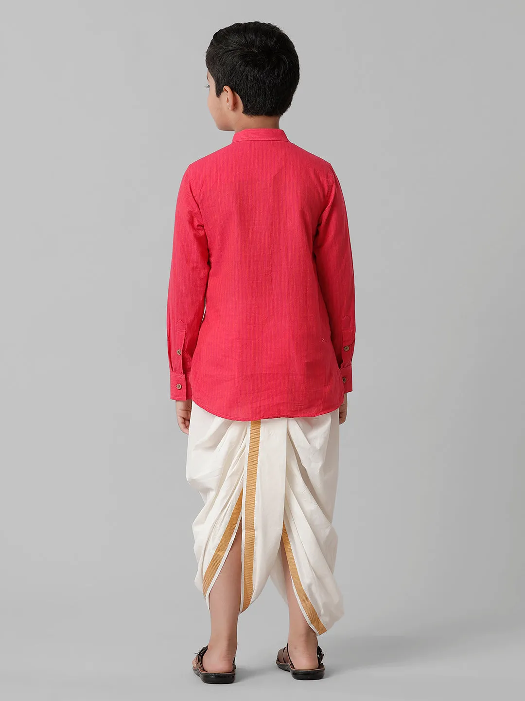 Boys Breeze Cotton Pink Kurta with Cream Elastic Panchakacham Towel Combo COT1