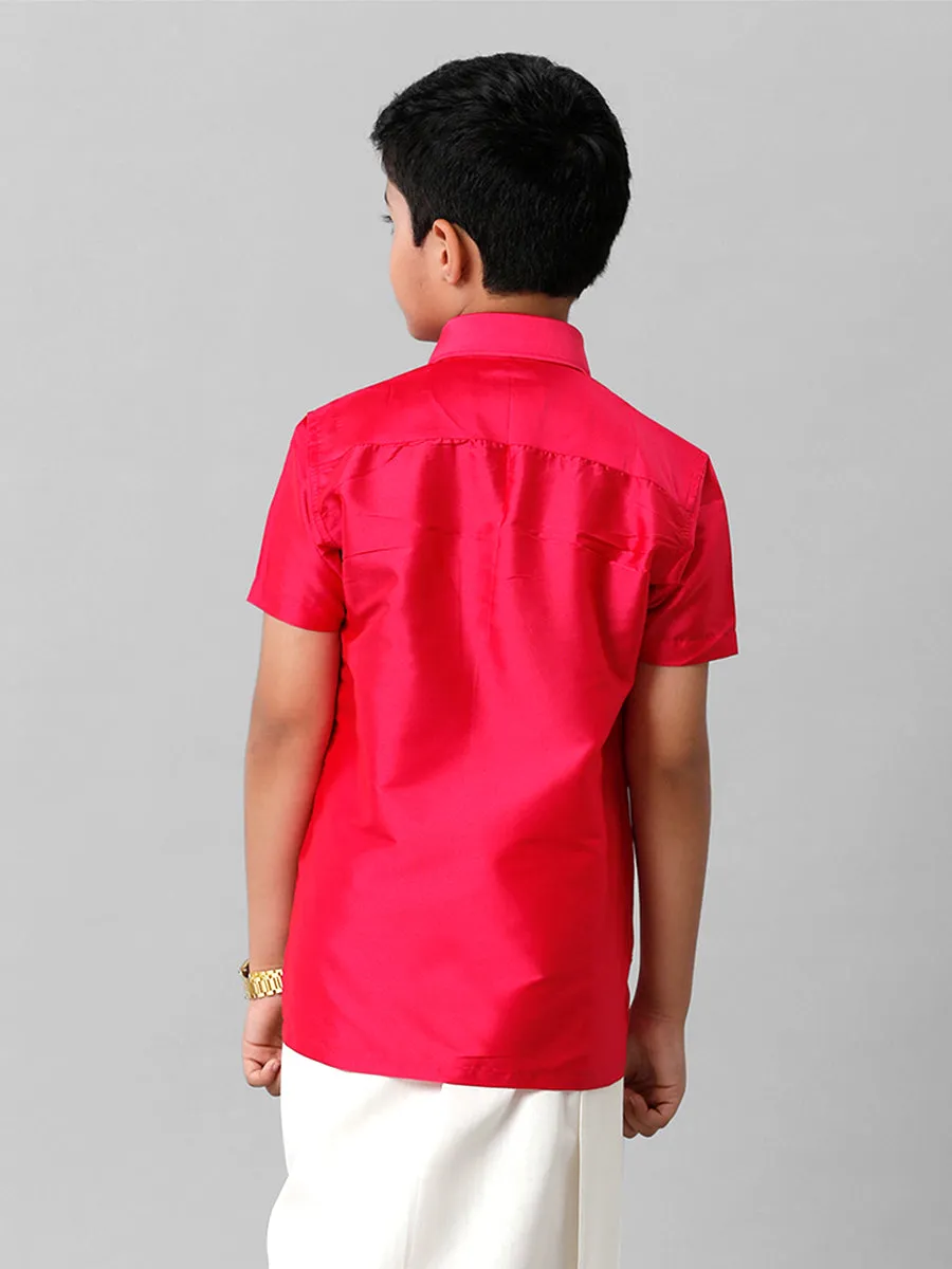 Boys Silk Cotton Dark Pink Half Sleeves Shirt K13