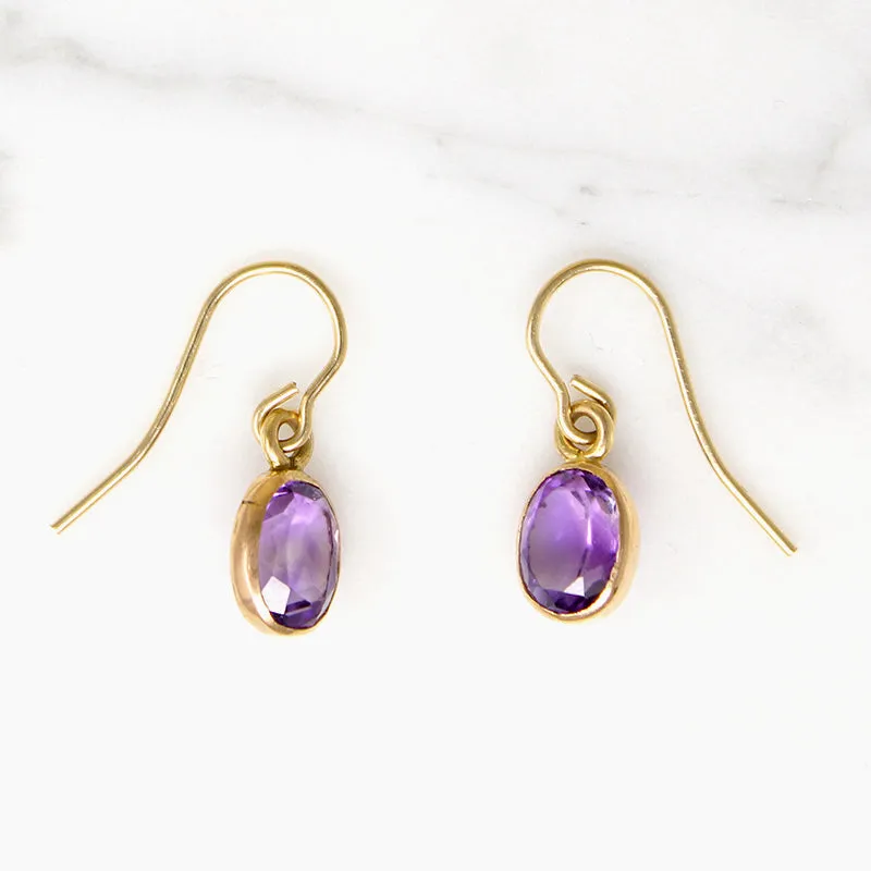 Bright Lilac Amethyst Drop Earrings in 14k Gold