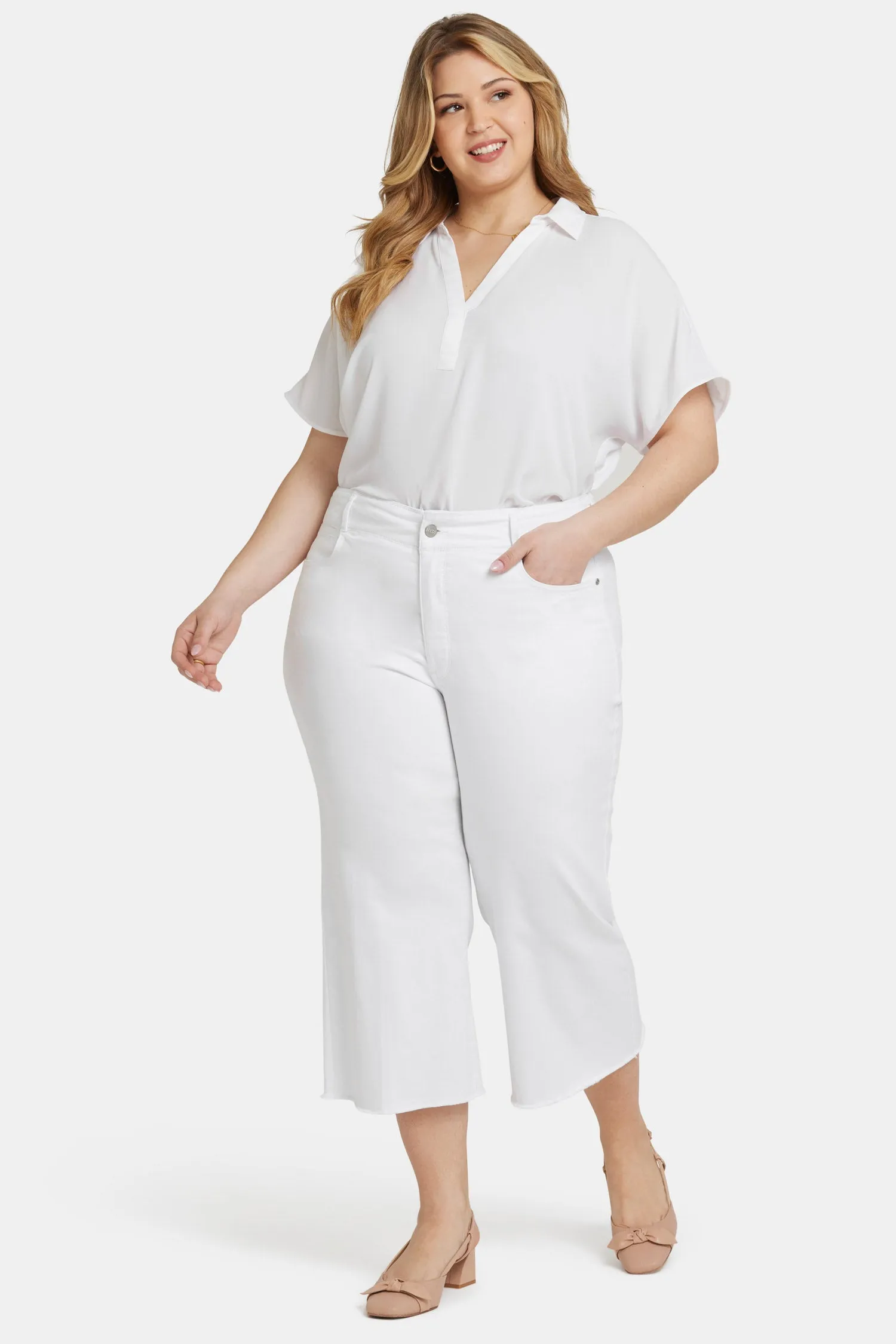 Brigitte Wide Leg Capri Jeans In Plus Size - Optic White