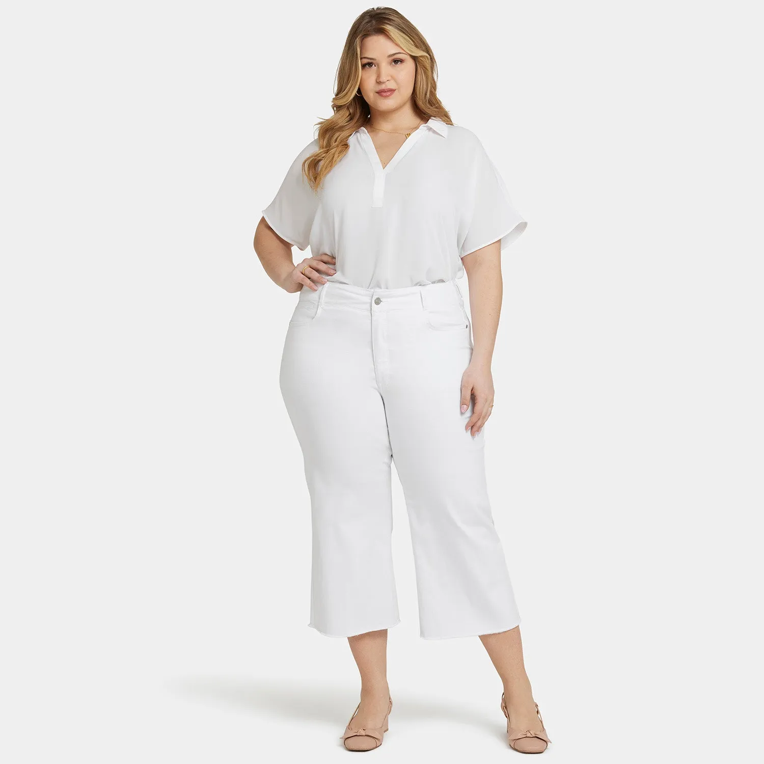 Brigitte Wide Leg Capri Jeans In Plus Size - Optic White