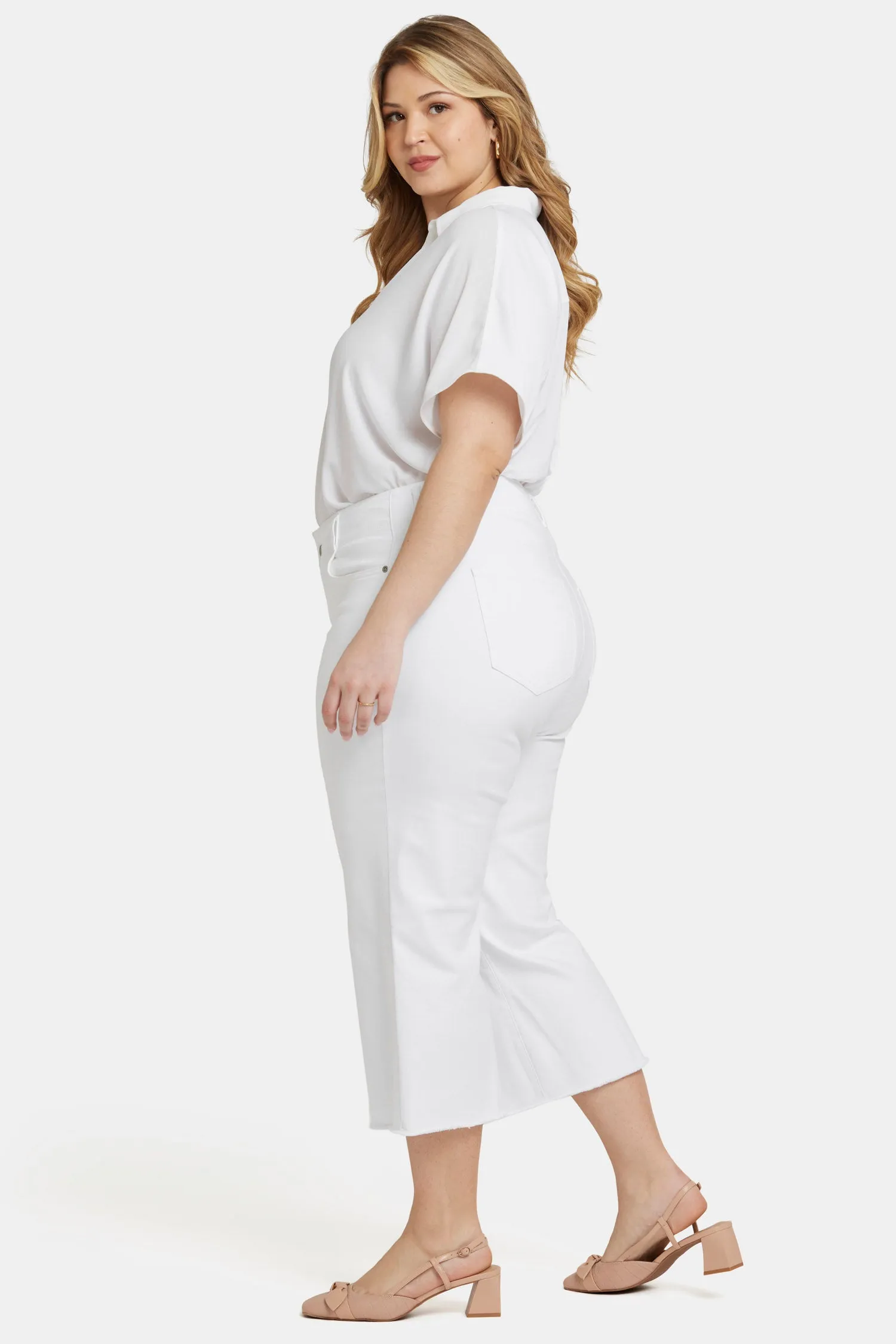 Brigitte Wide Leg Capri Jeans In Plus Size - Optic White