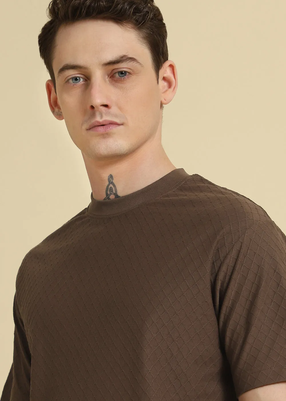 Brown Textured Regular T-shirt