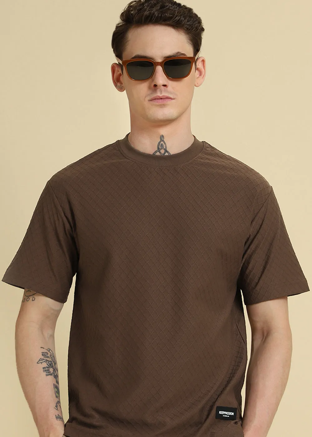 Brown Textured Regular T-shirt