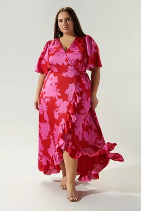 Burning Love Satin Abelia Hi Low Maxi Dress Curve