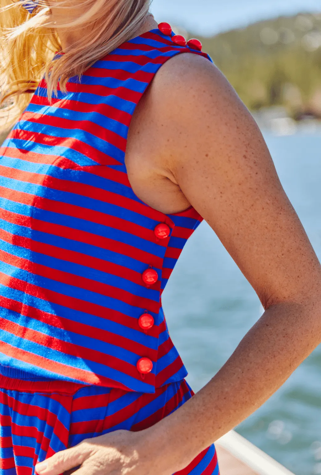 Button Box Top - Red & Blue Stripe