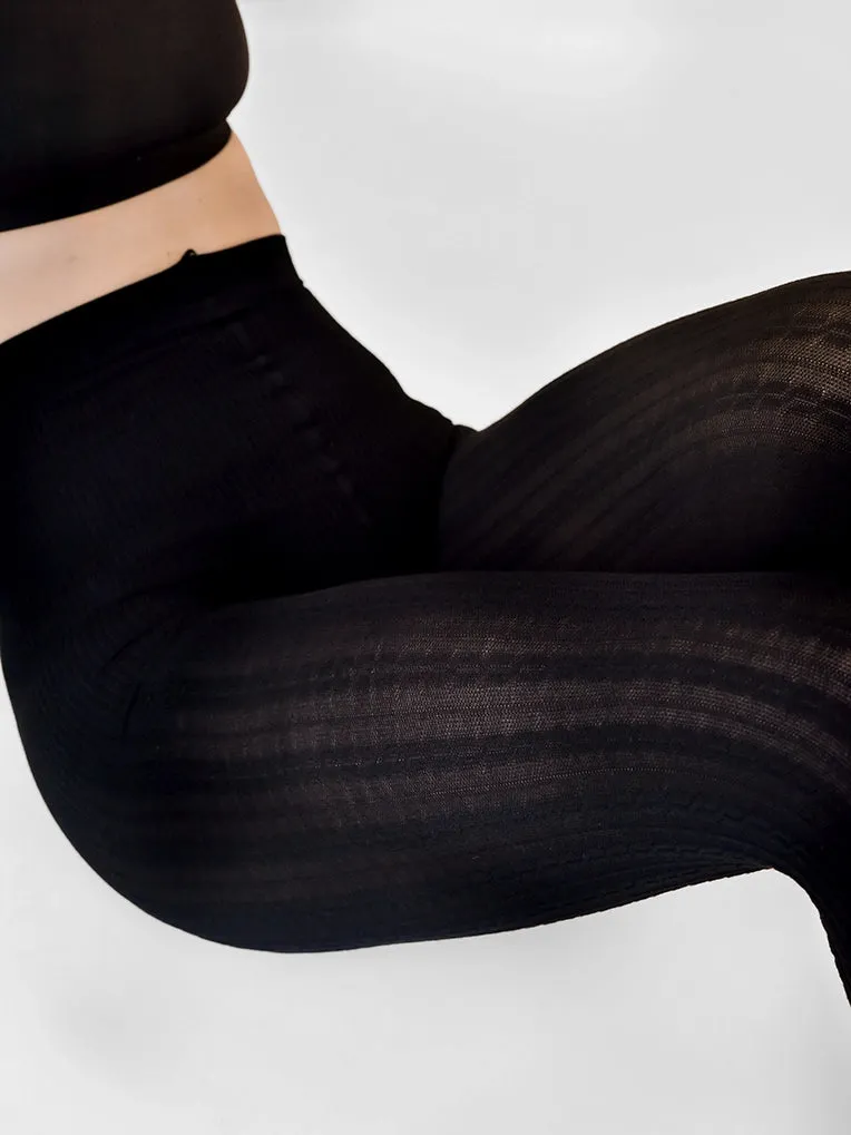 Cable Knit Organic Cotton Tights in Black