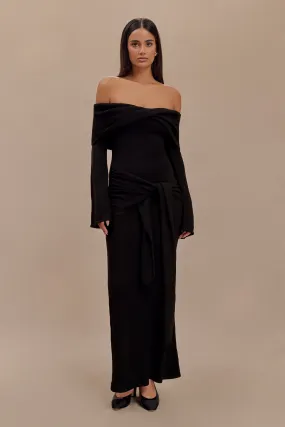 Cameron Off Shoulder Tie Maxi Dress - Black