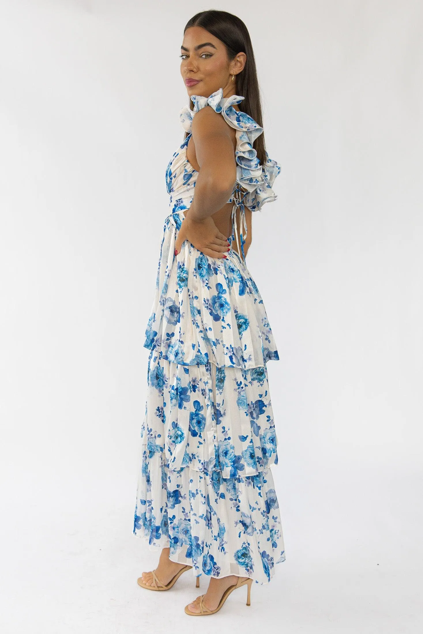 Carmen Blue Floral Maxi Dress - Final Sale