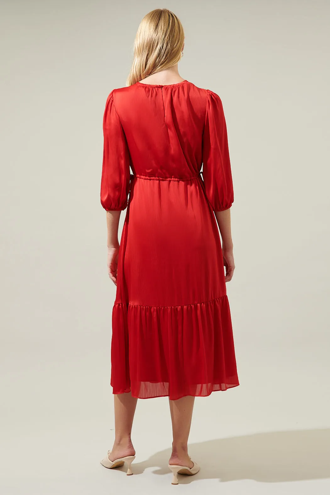 Carmine Solid Midi Dress