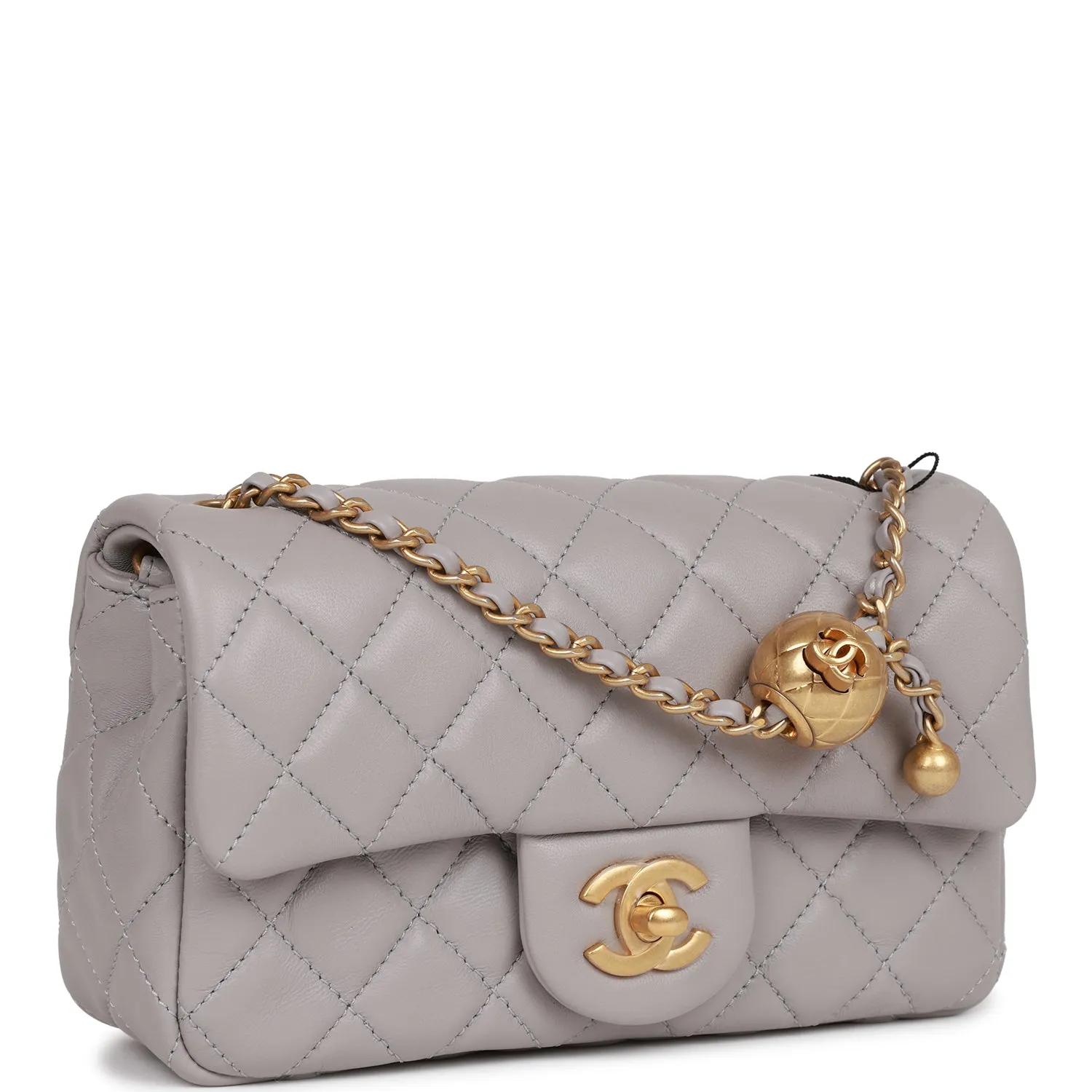 Chanel Pearl Crush Mini Rectangular Flap Bag Light Grey Lambskin Antique Gold Hardware