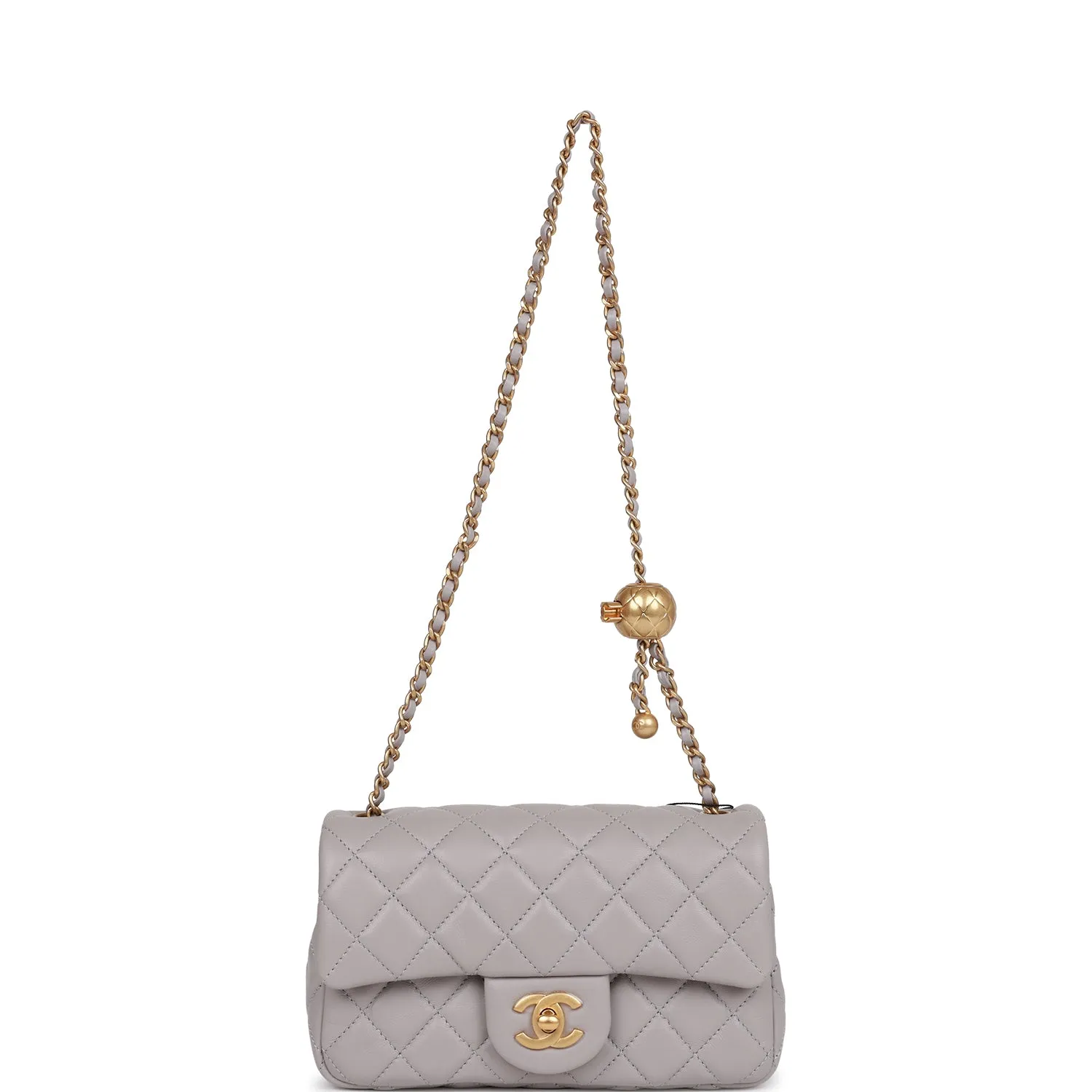 Chanel Pearl Crush Mini Rectangular Flap Bag Light Grey Lambskin Antique Gold Hardware