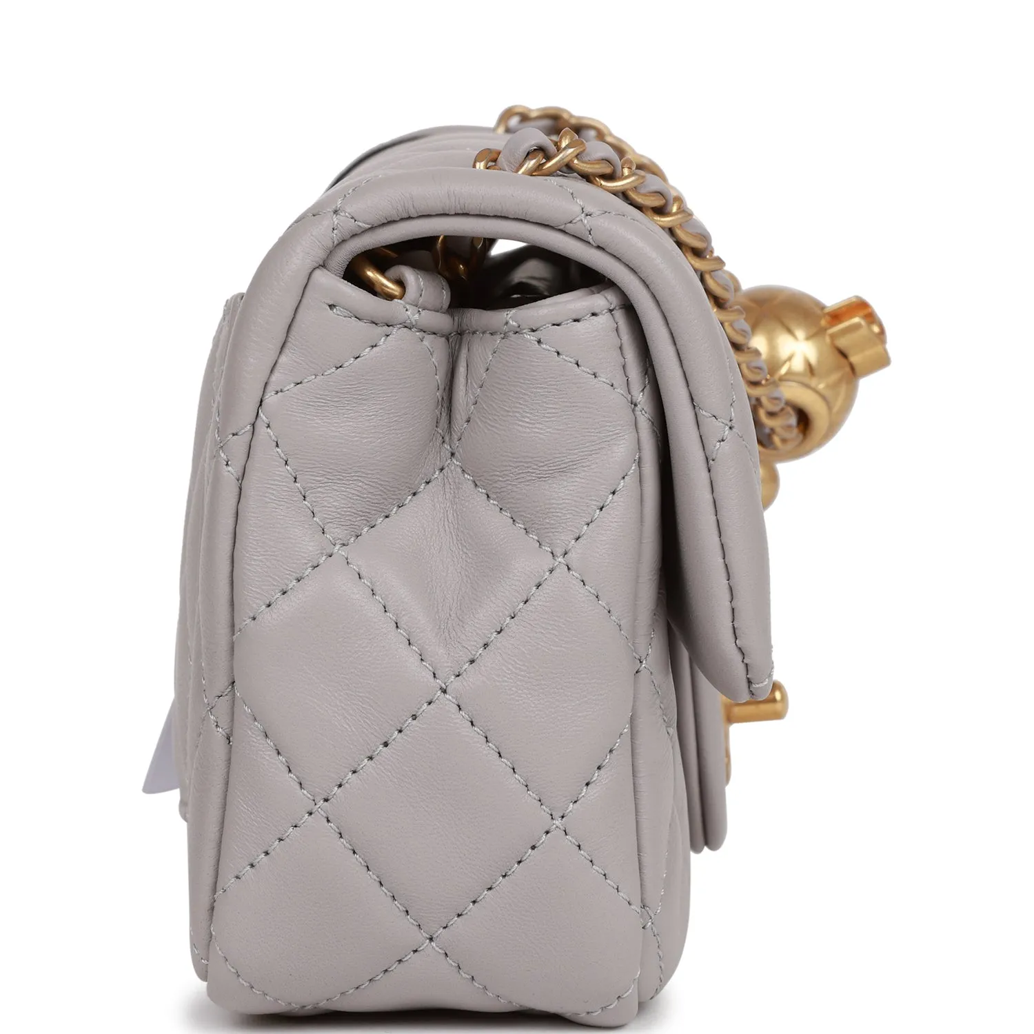 Chanel Pearl Crush Mini Rectangular Flap Bag Light Grey Lambskin Antique Gold Hardware