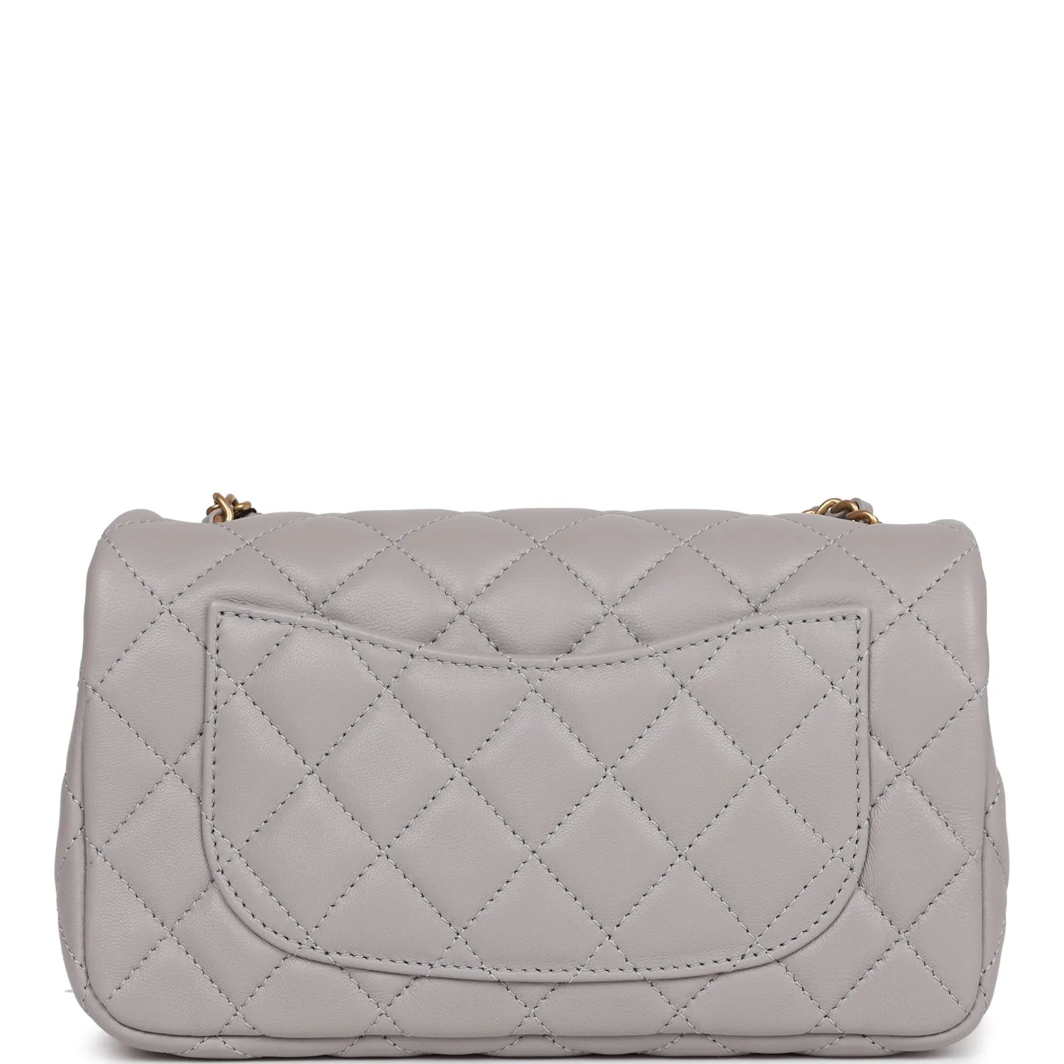 Chanel Pearl Crush Mini Rectangular Flap Bag Light Grey Lambskin Antique Gold Hardware