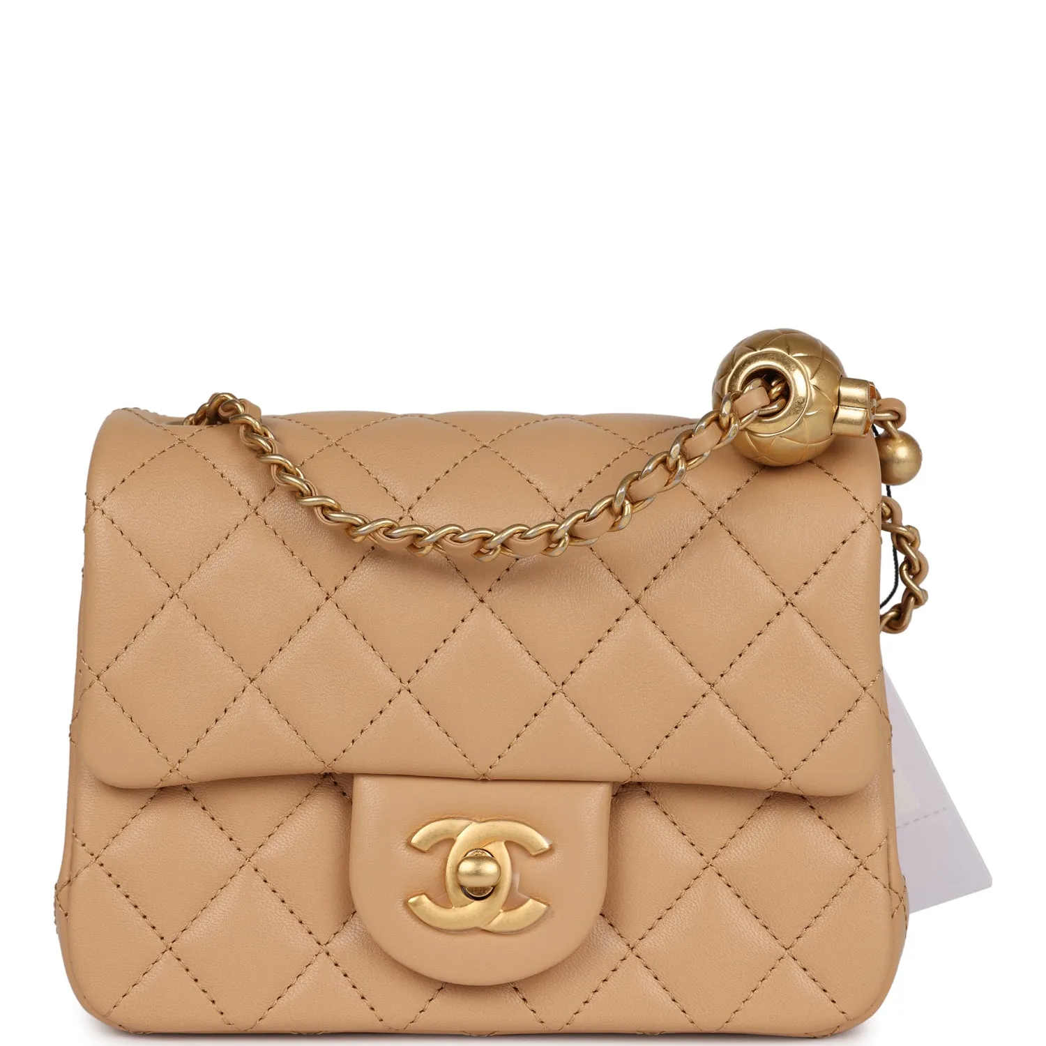 Chanel Pearl Crush Mini Square Flap Beige Lambskin Brushed Gold Hardware