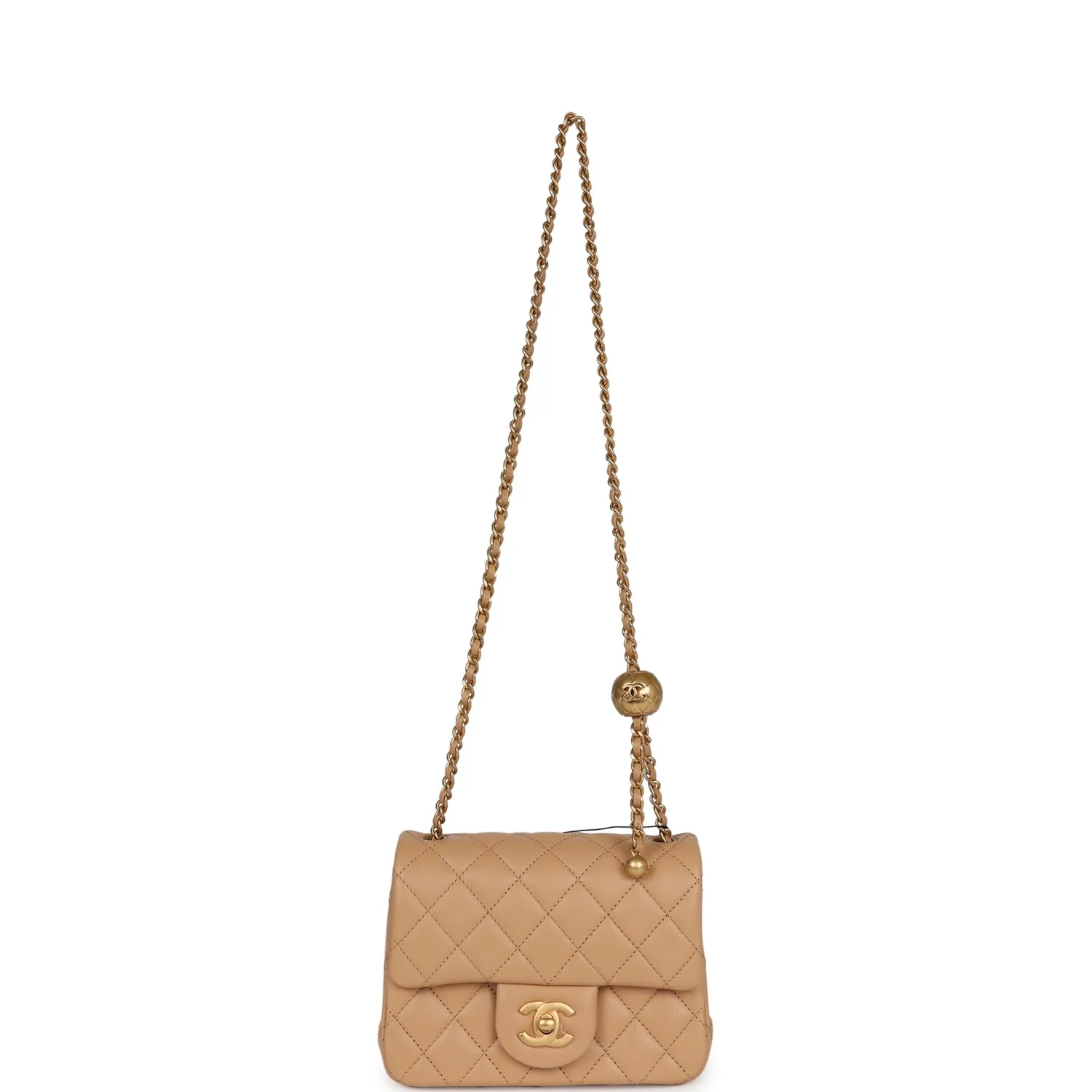 Chanel Pearl Crush Mini Square Flap Beige Lambskin Brushed Gold Hardware