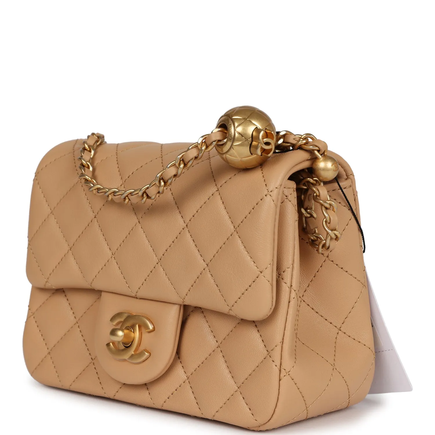 Chanel Pearl Crush Mini Square Flap Beige Lambskin Brushed Gold Hardware