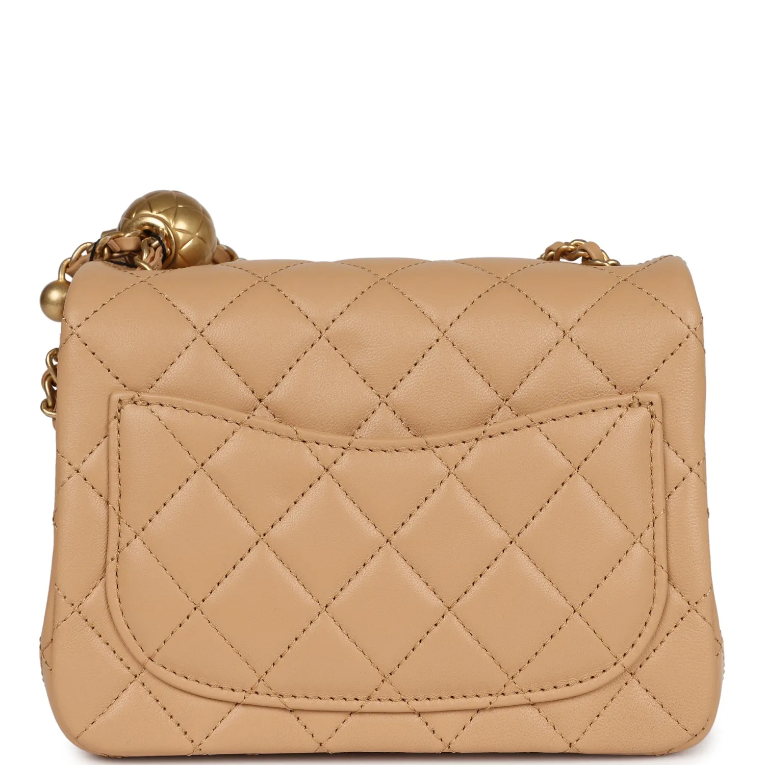 Chanel Pearl Crush Mini Square Flap Beige Lambskin Brushed Gold Hardware