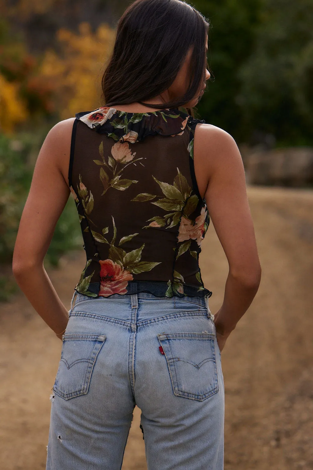 Charlie Floral Mesh Ruffle Tank