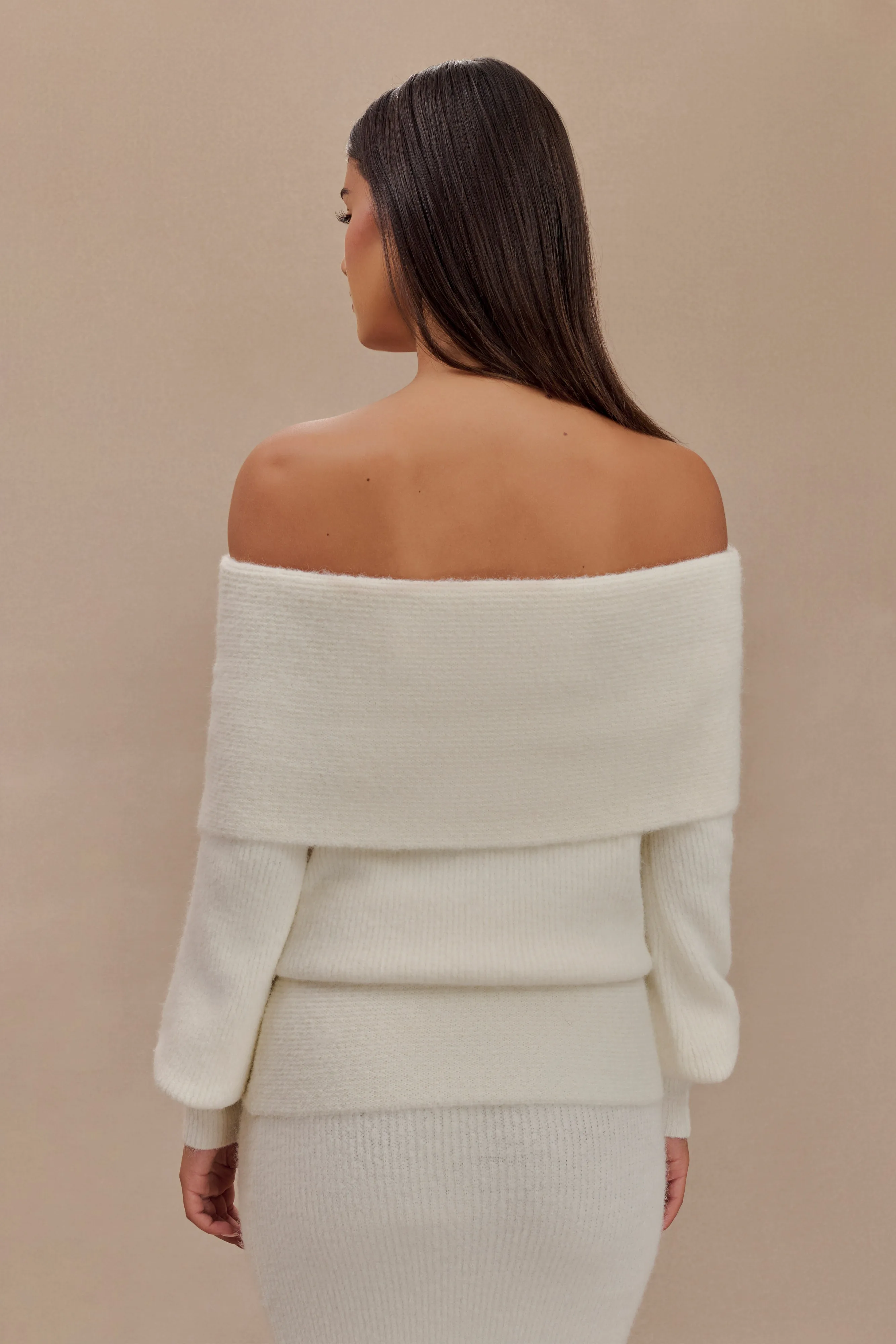 Charlotte Off Shoulder Knit Long Sleeve Top - Ivory