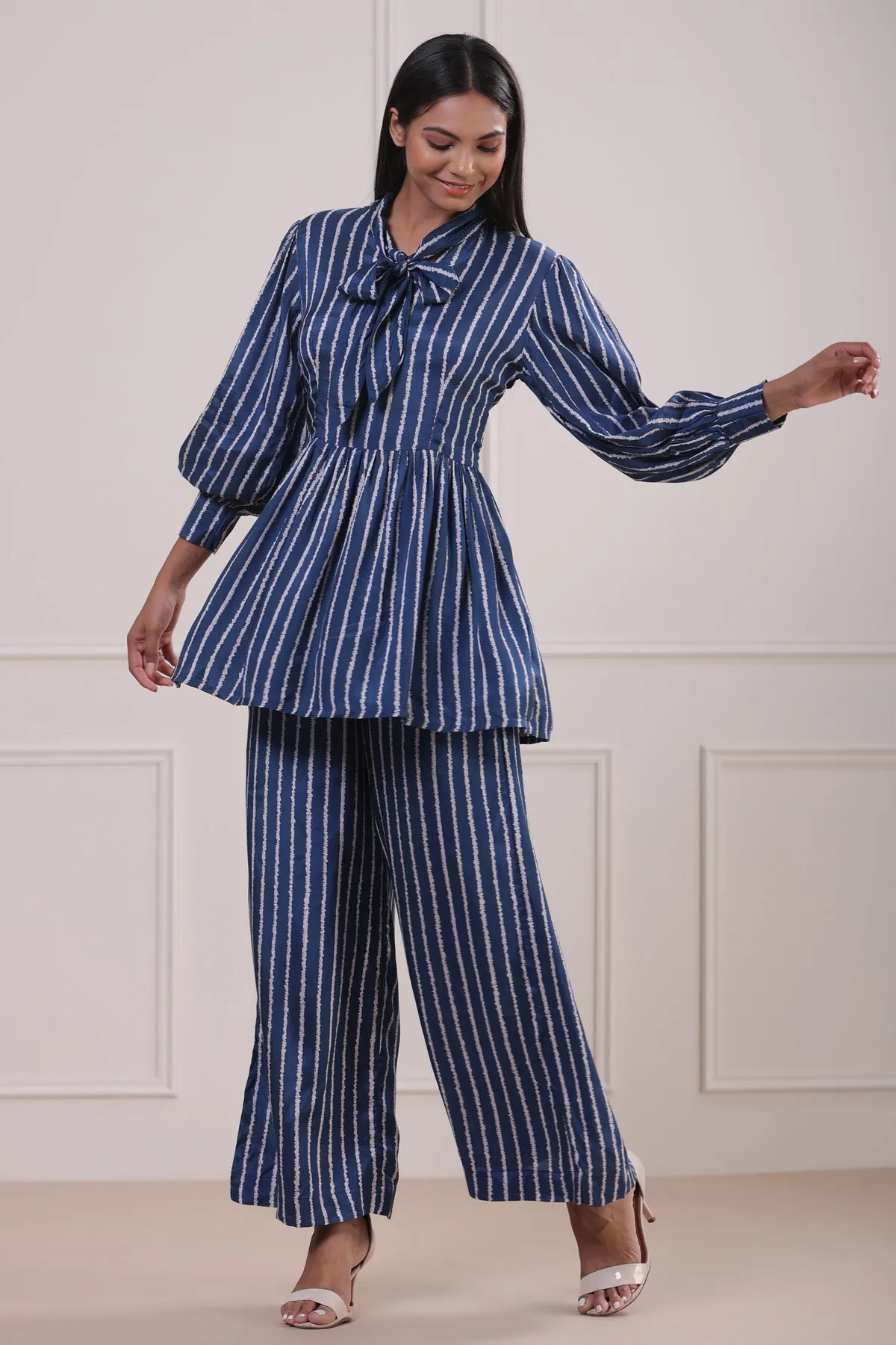 Classic Stripes Blue Silk Co-ordinate Set