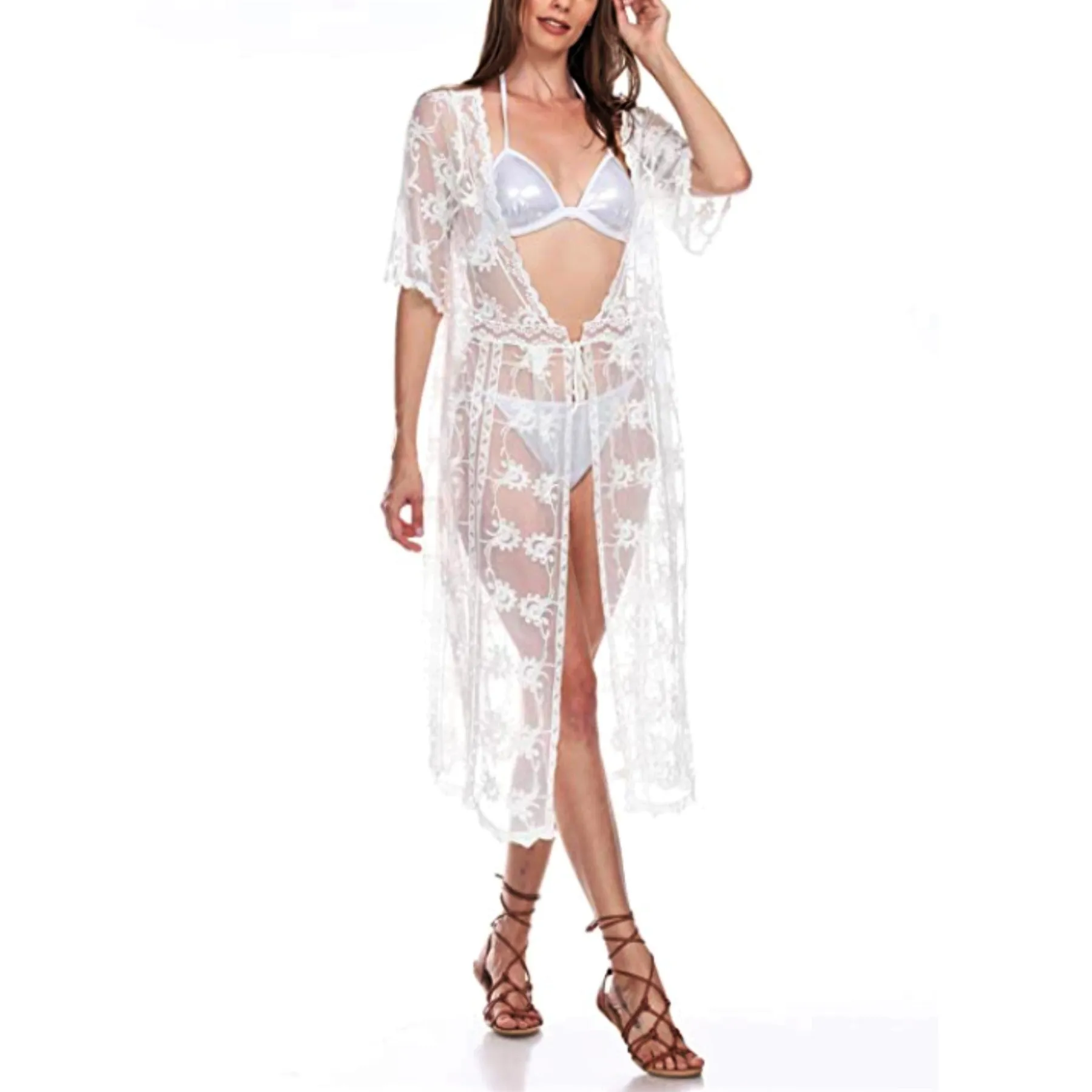 Club MODA Sheer Lace Crochet Sexy Beach Cover-up