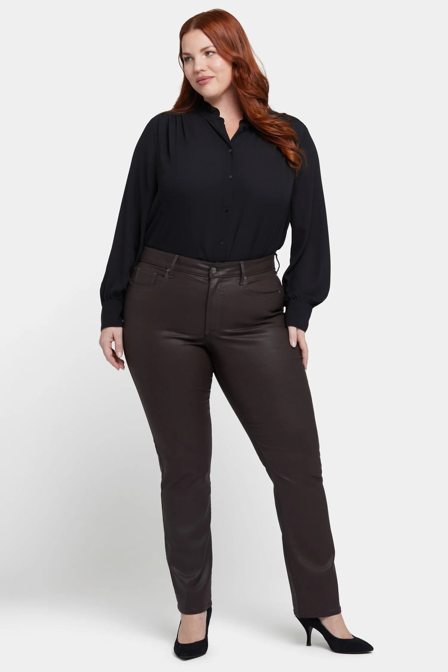 Coated Marilyn Straight Jeans In Plus Size - Coffee Bean Coated