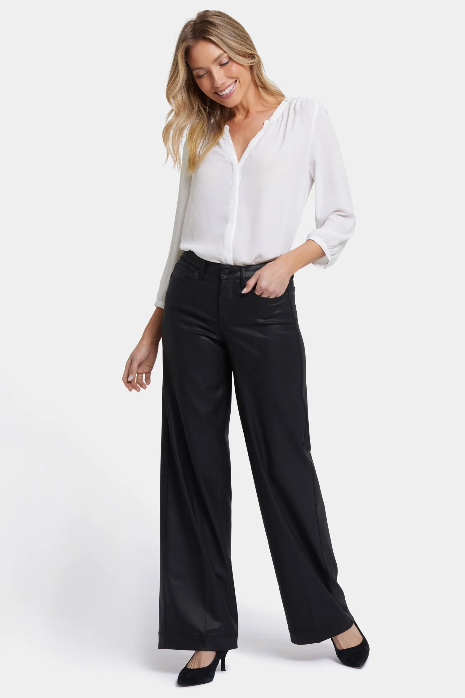 Coated Teresa Wide Leg Jeans - Black Coated