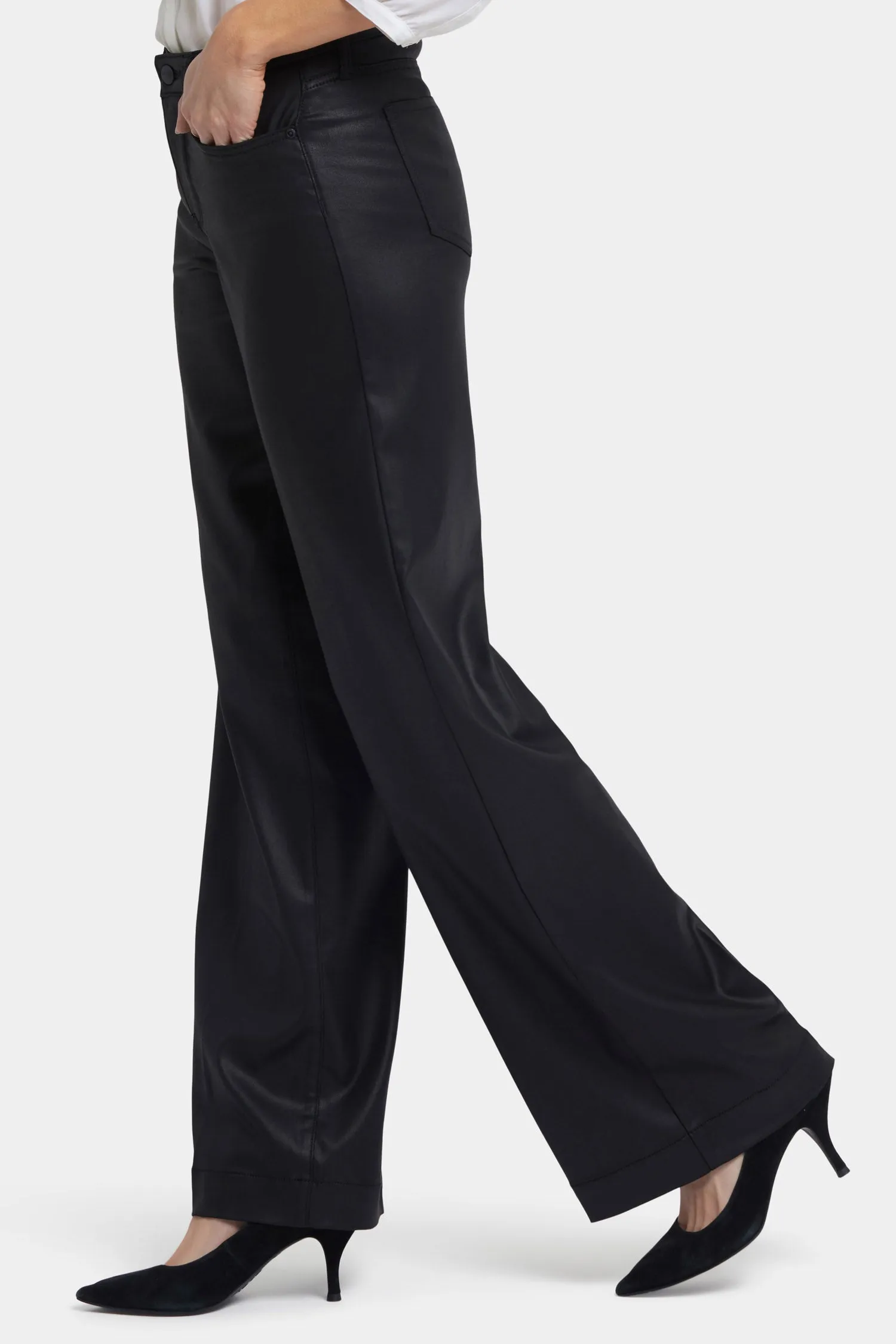 Coated Teresa Wide Leg Jeans - Black Coated