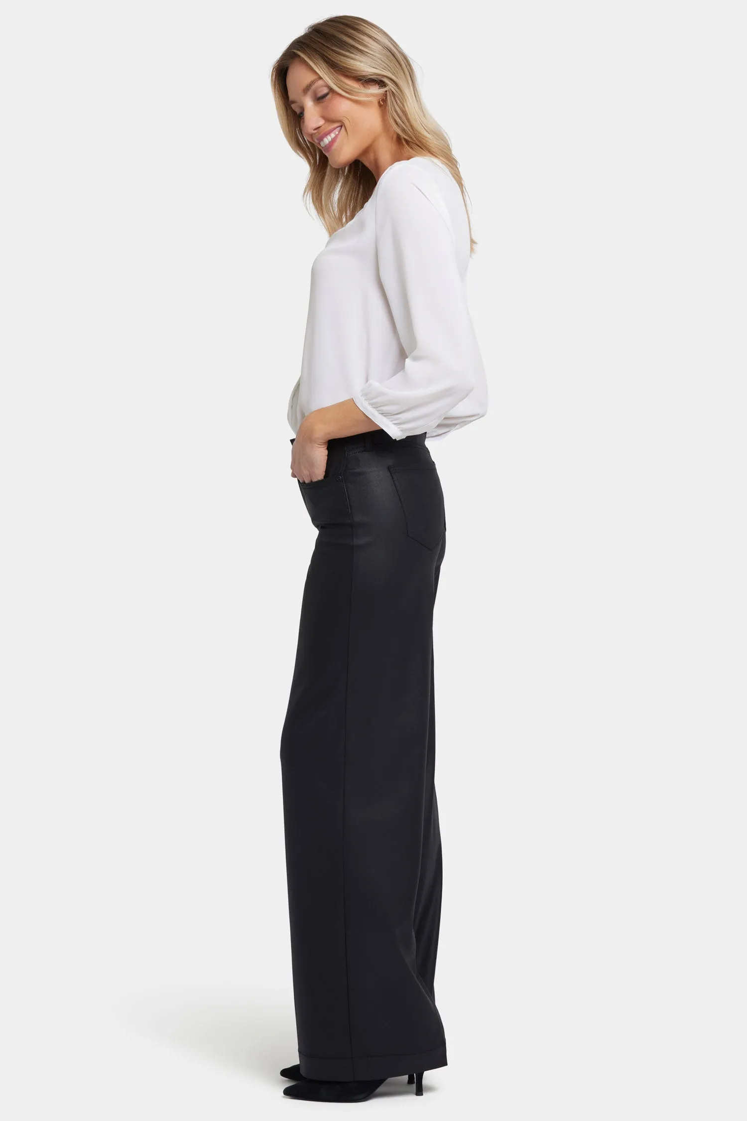 Coated Teresa Wide Leg Jeans - Black Coated