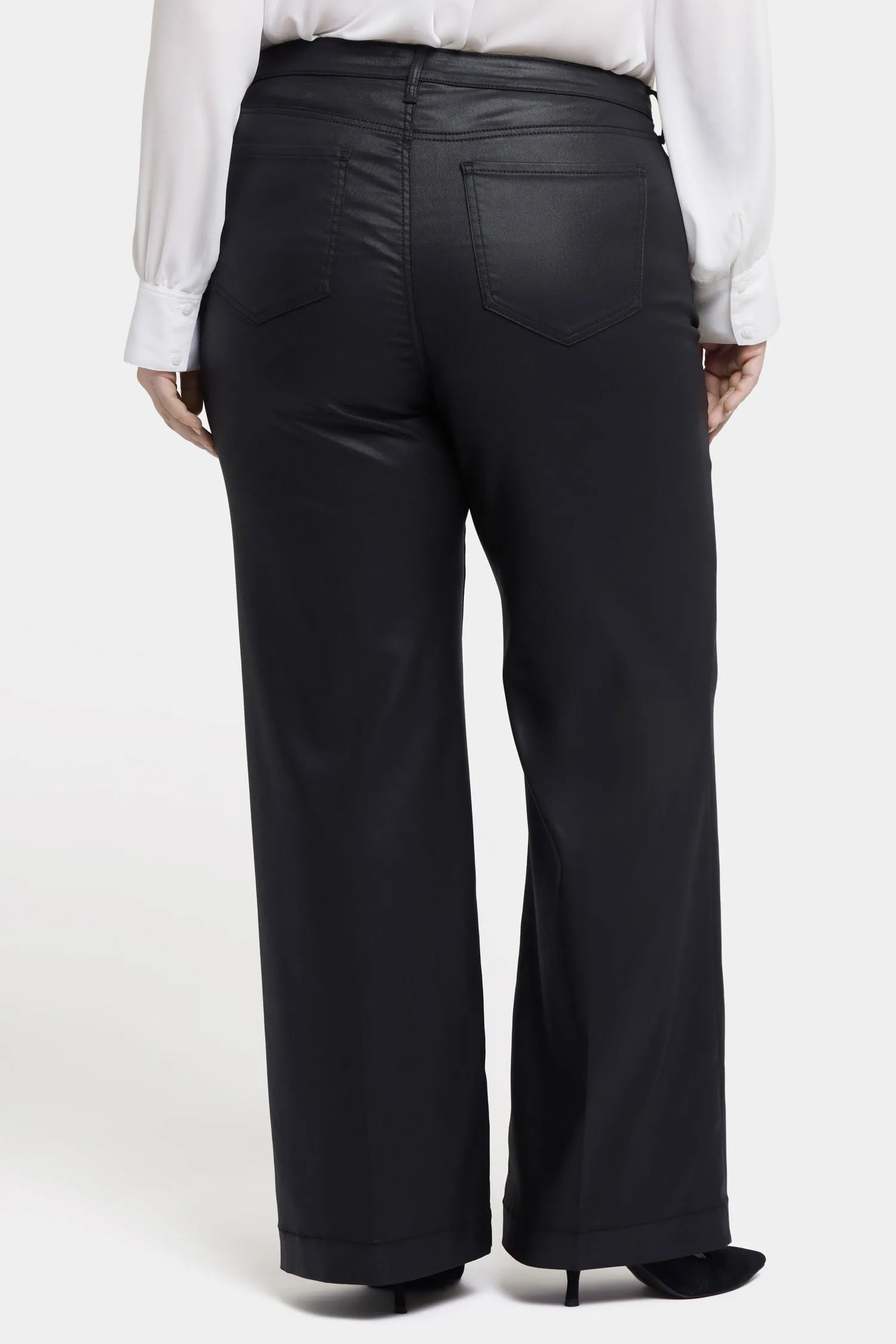 Coated Teresa Wide Leg Jeans In Plus Size - Black Coated