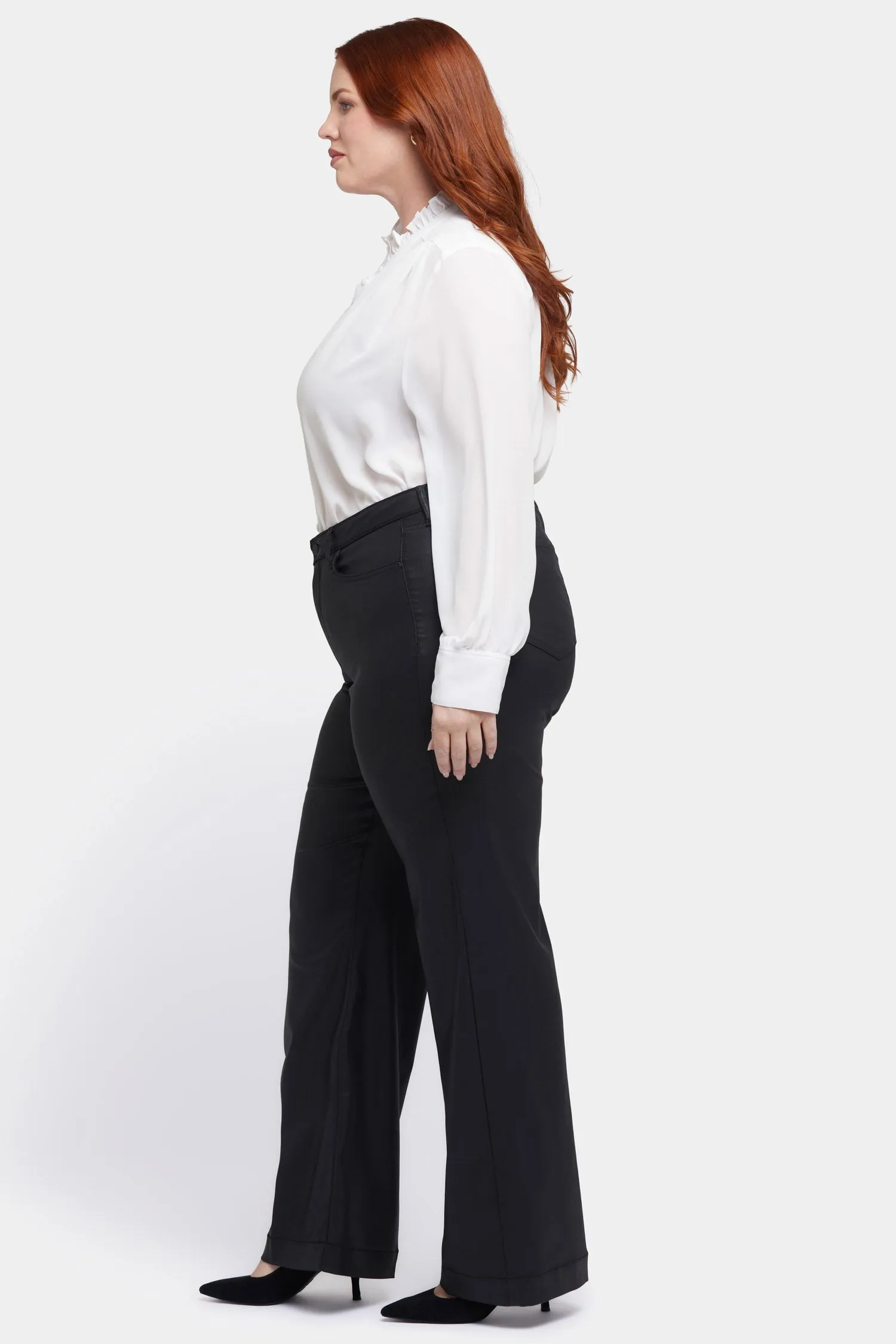 Coated Teresa Wide Leg Jeans In Plus Size - Black Coated