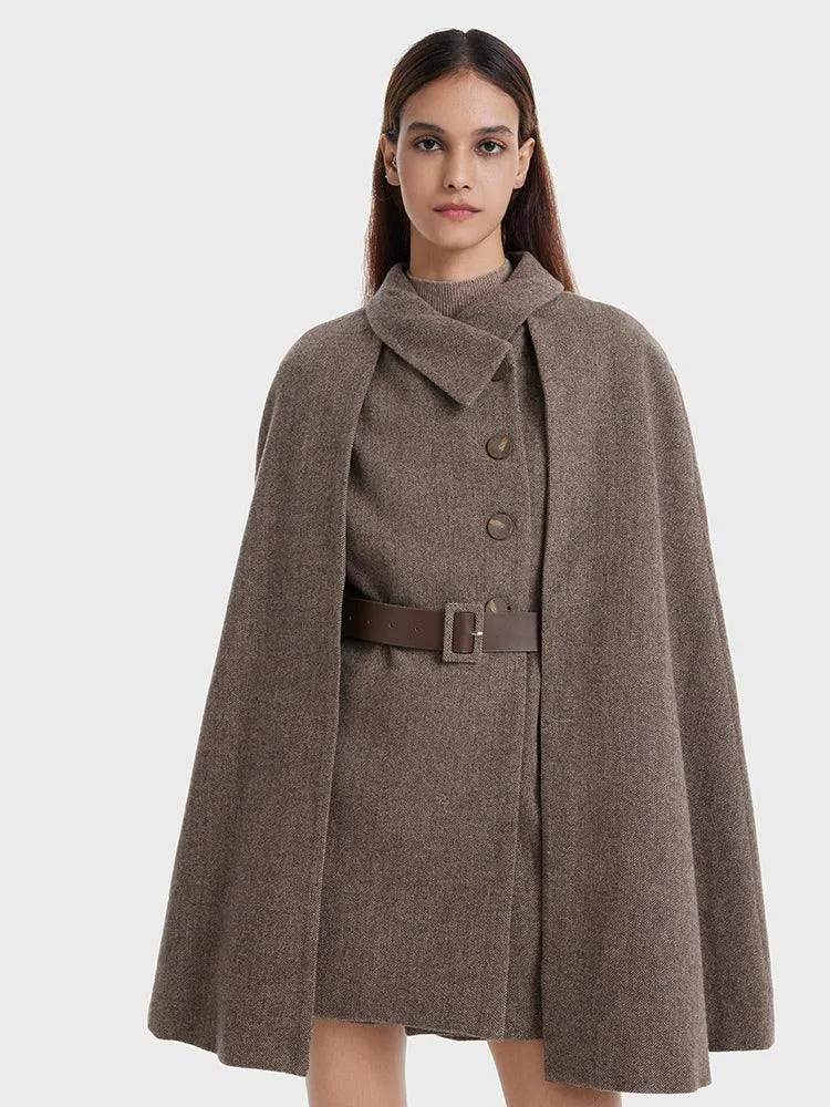 Coffee Brown Washable Wool Two-piece Cloak