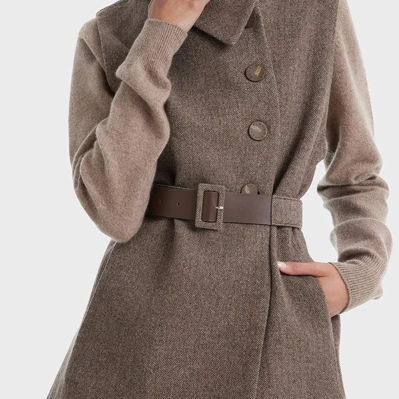 Coffee Brown Washable Wool Two-piece Cloak