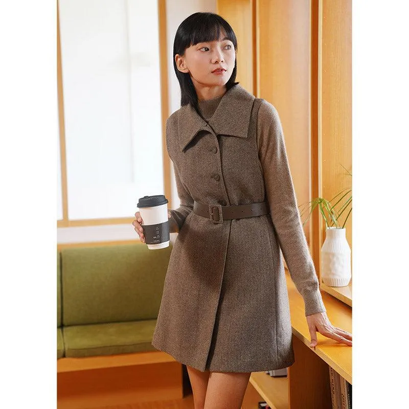 Coffee Brown Washable Wool Two-piece Cloak