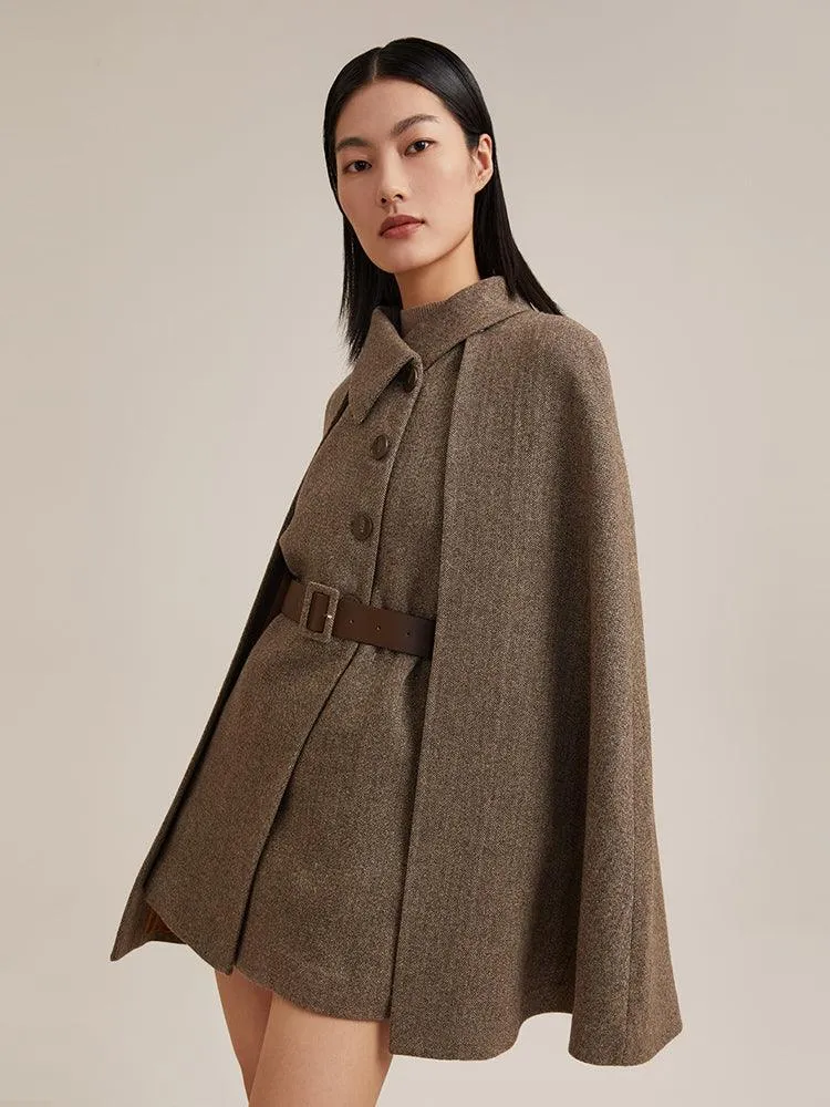 Coffee Brown Washable Wool Two-piece Cloak