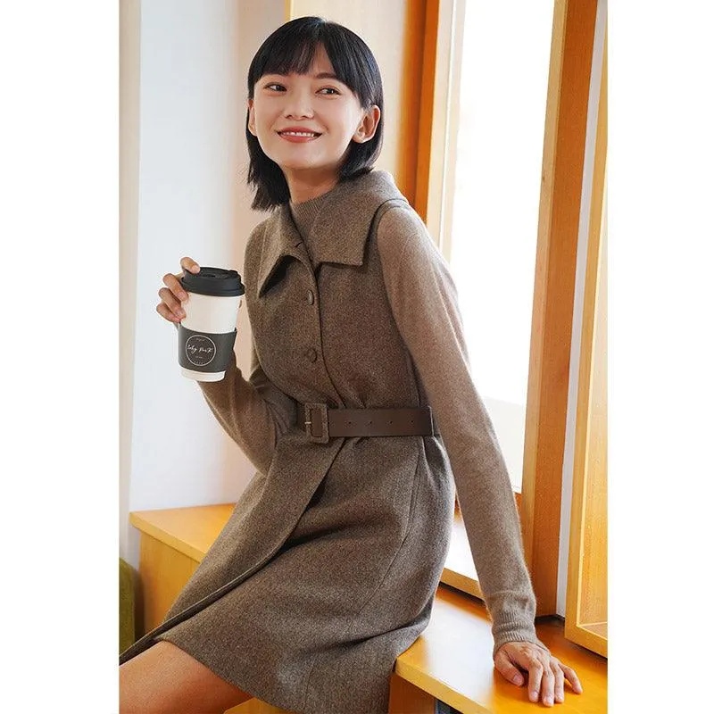 Coffee Brown Washable Wool Two-piece Cloak