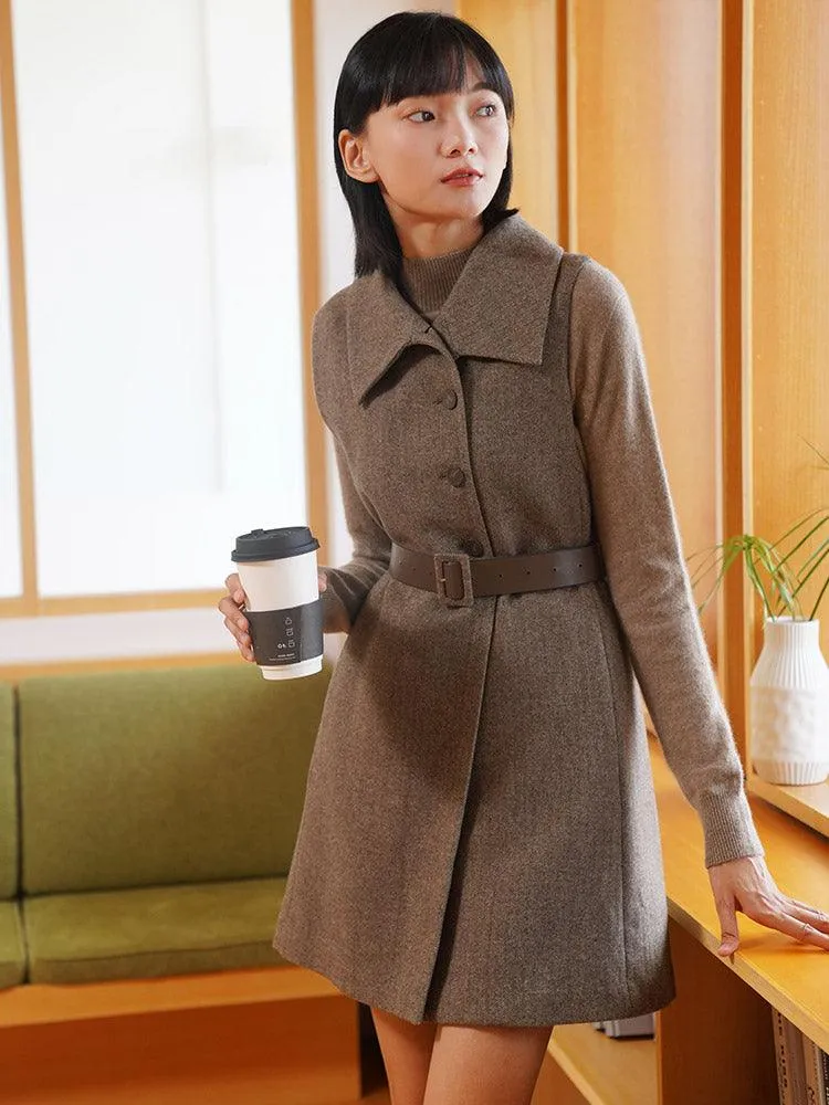 Coffee Brown Washable Wool Two-piece Cloak