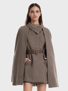 Coffee Brown Washable Wool Two-piece Cloak