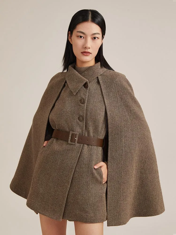 Coffee Brown Washable Wool Two-piece Cloak