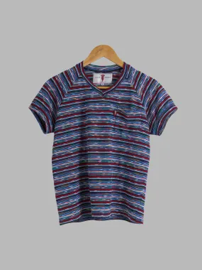 Colin Harvey 1980s red blue horizontal stripe knitted v neck t-shirt - XS S