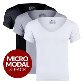 Deep V Micro Modal Sweat Proof Undershirt For Men - Mix 3-Pack (1x White, Black, Grey)