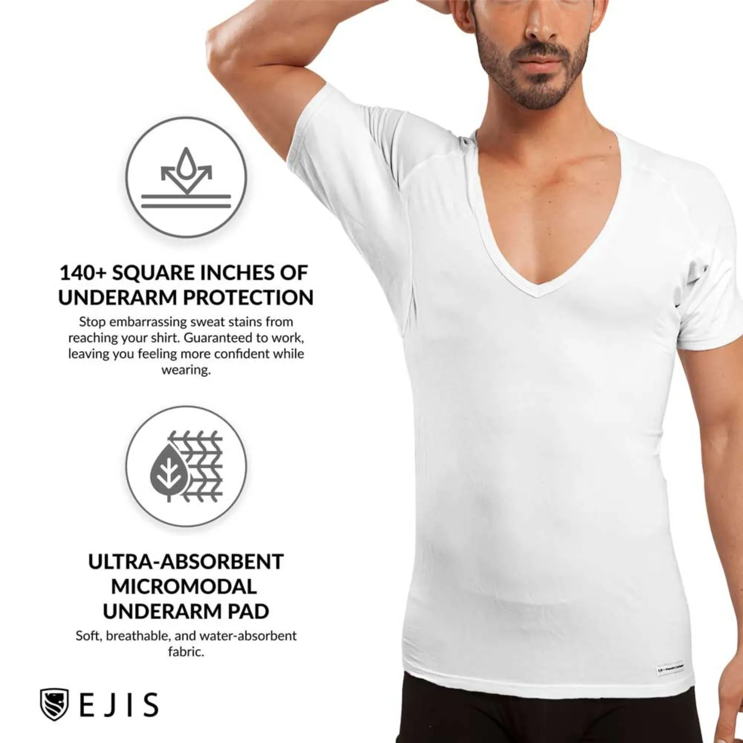 Deep V Micro Modal Sweat Proof Undershirt For Men - Mix 3-Pack (1x White, Black, Grey)