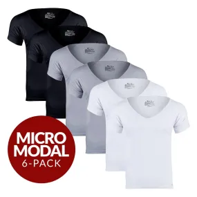 Deep V Micro Modal Sweat Proof Undershirt For Men - Mix 6-Pack (2x White, Black, Grey)