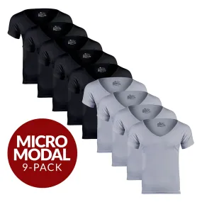 Deep V Micro Modal Sweat Proof Undershirt For Men - Mix 9-Pack (5x Black, 4x Grey)